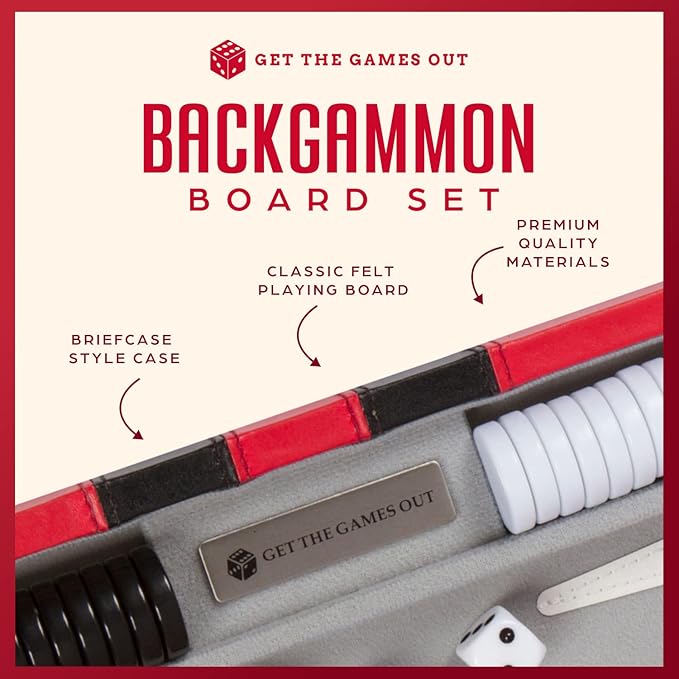 Get The Games Out Top Backgammon Set - Classic Board Game Case - Best Strategy &amp Tip Guide - Available in Small Medium and Large Sizes (Red Medium)