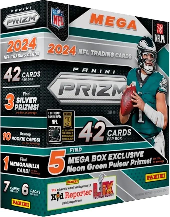 2024 Prizm Football Mega Box (Neon Green Pulsar) (42 Cards) (Look for Williams Daniels Maye Nix Penix McCarthy Rookies!)