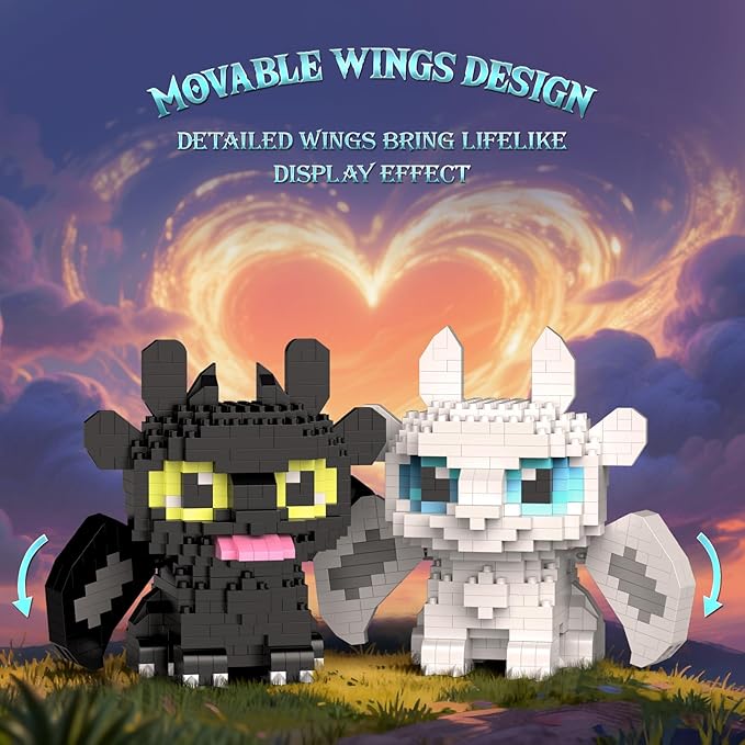Micro Dragon Building Set 1158 PCS Fantasy Black and White Dragons Creative Micro Bricks Kit with Movable Wings Birthday