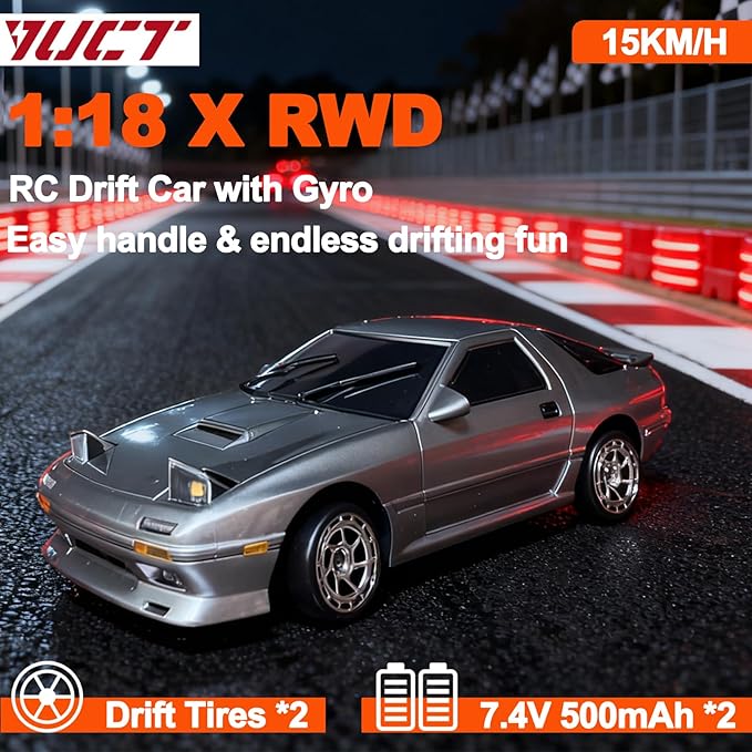YUCT LDRC LD1802 1/18 RC Drift Car Silver High-Speed Drifting with Gyro Two Batteries Replacement Tires