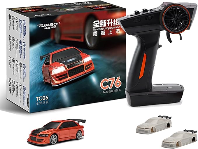 TurboRC 1:76 Mini Sports Car 4CH 2.4GHZ Remote Control Full Proportional RTR Kit with 2 Replaceable Body Shell(C76-Red)