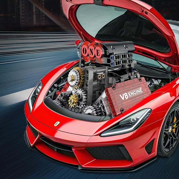 V8 Engine Building SetV8 Engine Model kit that RunBuild Your Own STEM Mini V8 Model Engine Kit with Battery and Motor8-Cylinder Car Engine Building Engineering Toys for Kids Adults(478PCS)