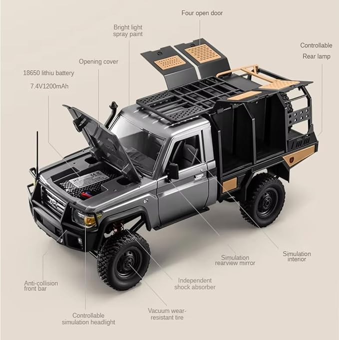 MN82S RC Rock Crawler 2.4Ghz Toyota Remote Control Truck 4WD 2 Speeds Switch RC Crawler Off-Road Pick-up with 2 Upgraded 1200mah Battery 1/12 Scale Trucks (MN82S-Black)