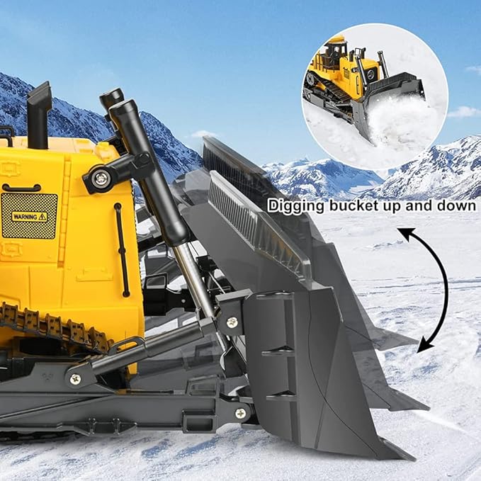 The perseids RC Remote Control Bulldozer 1/16 Scale 11-Channel Full Functional Dozer Vehicle 2.4GHz 360° Rotating RC Dozer with Metal Parts Rubber Tracks Lights &amp Sound for Adults