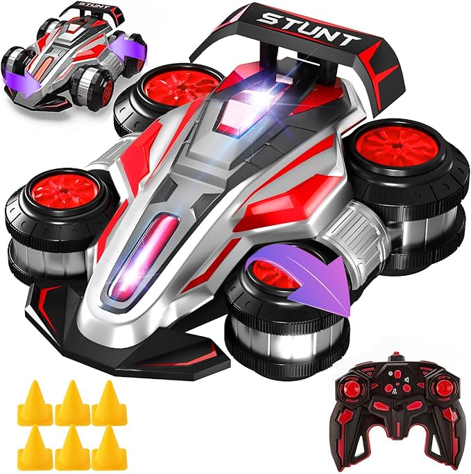 1:14 Drift Remote Control Car 2.4GHz 4WD RC Cars Rotating 360 Degrees Vehicle Toys with Lights Music Upright Walking Four-Wheeled Rollover Stunt Car Gifts for Boys Girls 6-12 Year（Red）