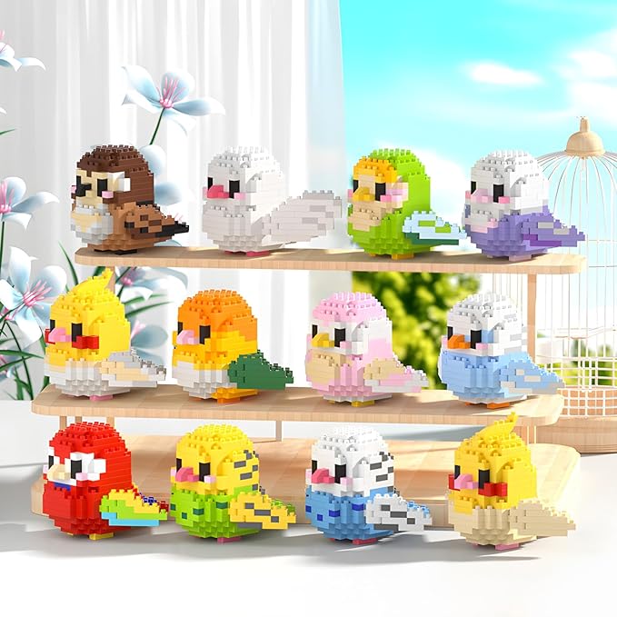 Parrots Micro Mini Building Block Sets Birthday Gift for Kids Animals Buildling Model Kits Mini Bricks Birds Series Toys for Kids（12 Boxes）