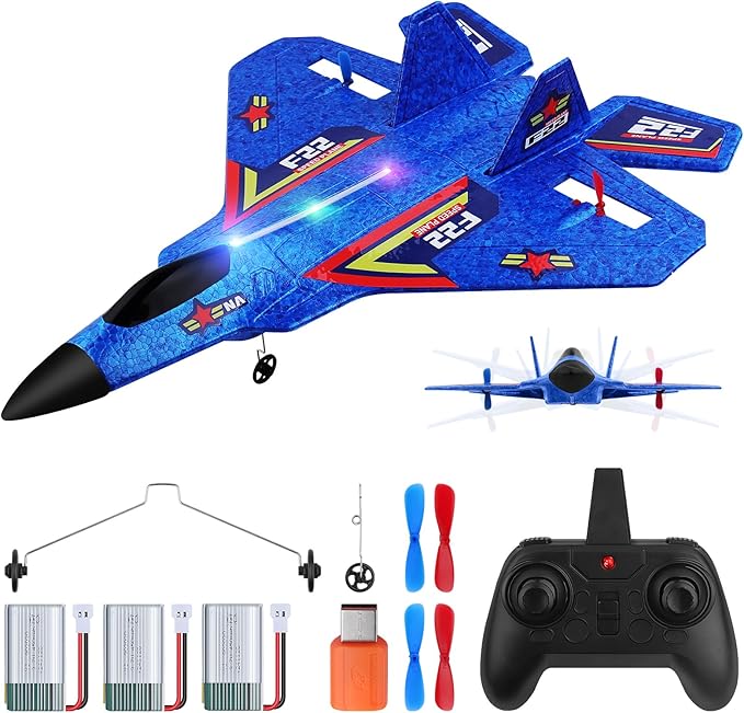 F22 RC Plane 2 Channel 2.4 GHz Remote Control Airplane Large RC Fighter Jet Toy with Lights Easy to Fly Gift for Kids Adults &amp Beginners