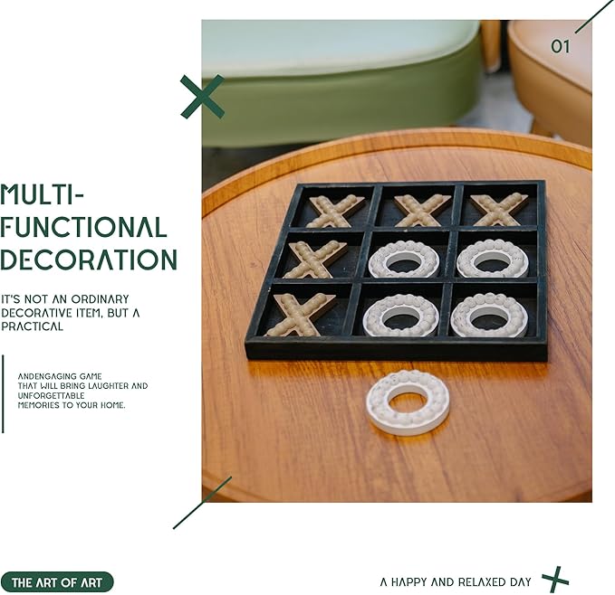 GENMOUS Wooden Tic Tac Toe Game Board for Seniors Family Indoor Game 10.6 Inch Black Rustic Giant Tic Tac Toe Coffee Table Decor Tic Tac Toe Board Game Fun for Family Travel Outdoor Game Room Decor