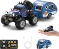 Snugzy Mini RC Car 1:64 Scale RC Truck for Kids with Trailer 2.4Ghz Remote Control Rechargeable RC Cars Toy Gifts for Boys Girls Adult (Blue)