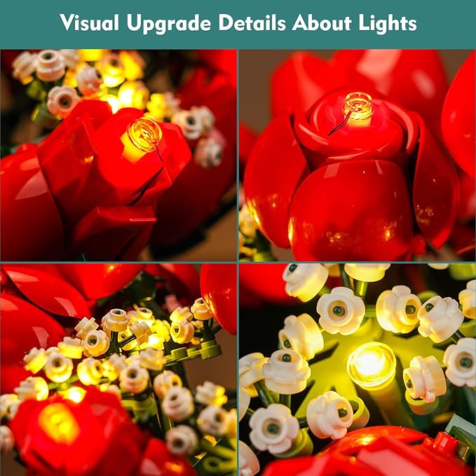 VONADO Light Kit Compatible with Lego-Bouquet-of-Roses-10328 Flowers Icons (Lights Only No Models) Creative LED Lighting Set Compatible with Lego 10328 Valentines Roses Bouquet Building Set