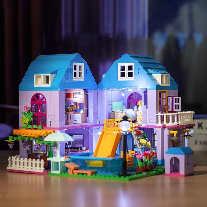 3 in 1 Girls Summer Villa Friends Building Set Compatible with Lego Friends with Swimming Pool Slide &amp Pet Home- Creative Modular House Playset for Kids Aged 6+