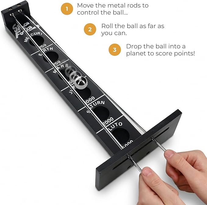 WE Games Shoot The Moon Game Large 18 inches Black Stained Solid Wood Board with Metal Ball and Rods Retro Balancing Game for Family and Bar