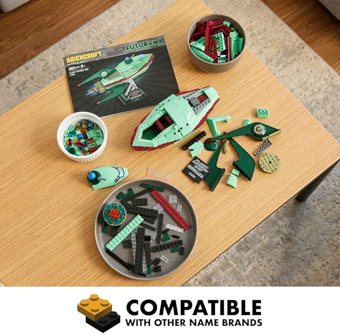 Brickcraft Futurama Planet Express Ship Brick Building Kit (382-Piece Set) Sci-Fi Collectible Display Model Futuristic Toy Brick Set for Adults Teens and Fans of Animated TV