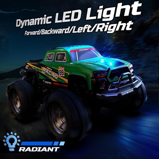 DEERC BG028 Amphibious RC Monster Truck/Boat IPX7 Waterproof Remote Control Car W/Gesture Sensing Control 2.4GHz 4WD RC Car W/ 360°RotationFlowing Light40mins Play RC Truck Toys for Kids Boys