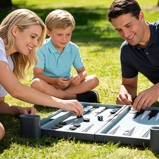 Backgammon Set - Classic Board Game with Premium Leather Case - Portable Travel Strategy Backgammon Game Set for Adults Kids - Suitable as (11inch Gray)