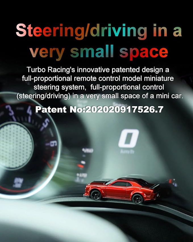 Turbo Racing 1:76 Scale RC Sport Car Table Racing 2.4GHZ Remote Control Mini Model Car with Full Proportional RTR for Adults Toys (C75-Black)