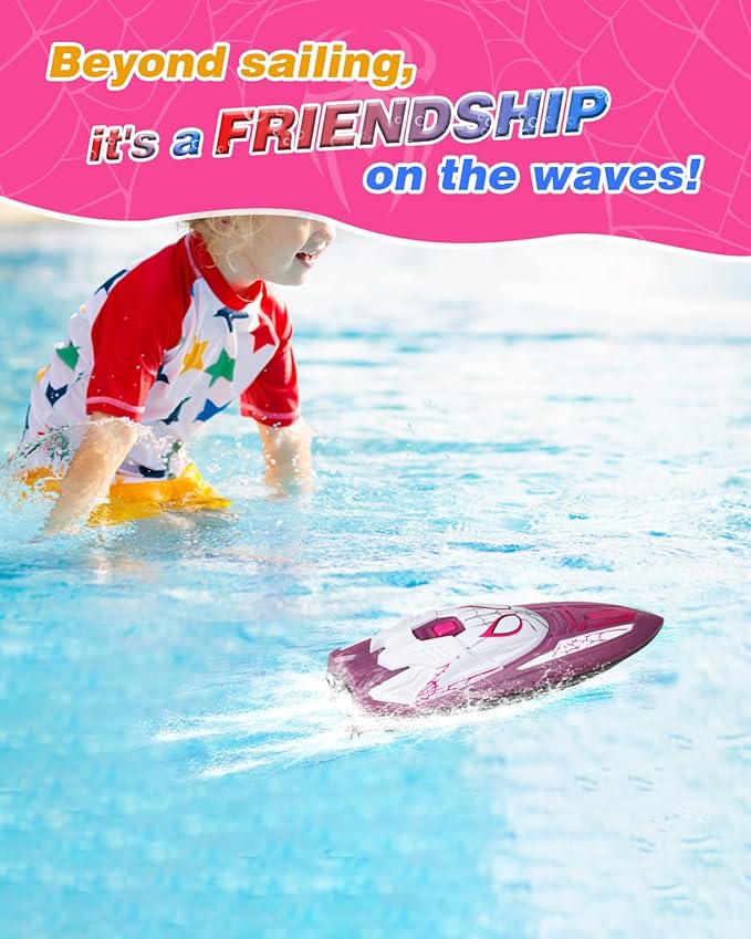 Spider Hero RC Boat 2.4GHz Remote Control Boat with LED Lights for Kids Pool Toy with 2 Rechargeable Batteries Spray Function and Low Battery Alarm for Boys &amp Girls (Spider Girl)