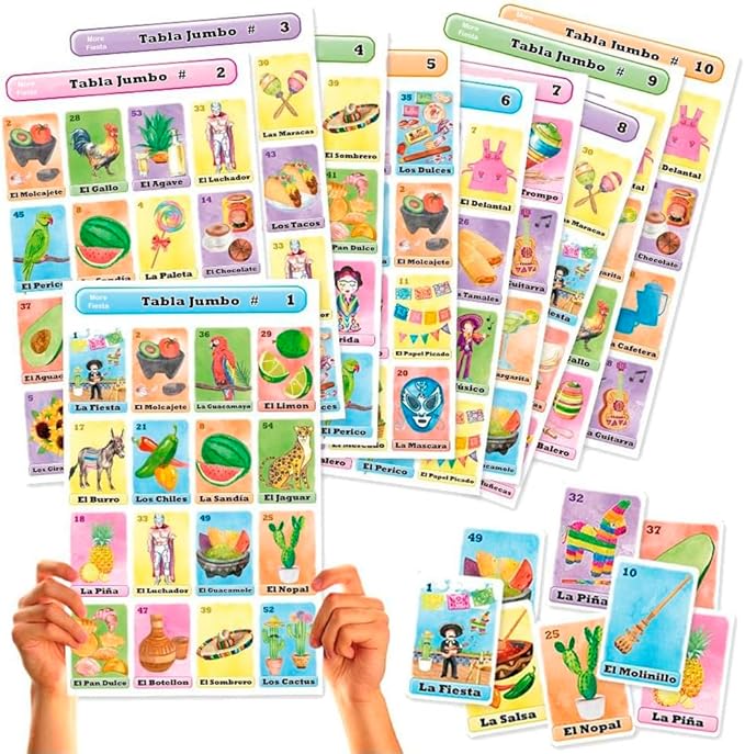 Jumbo Size Mexican Loteria Fiesta Game Set in Spanish for up to 20 Players - 20 Large Size Boards and Full Deck of Cards