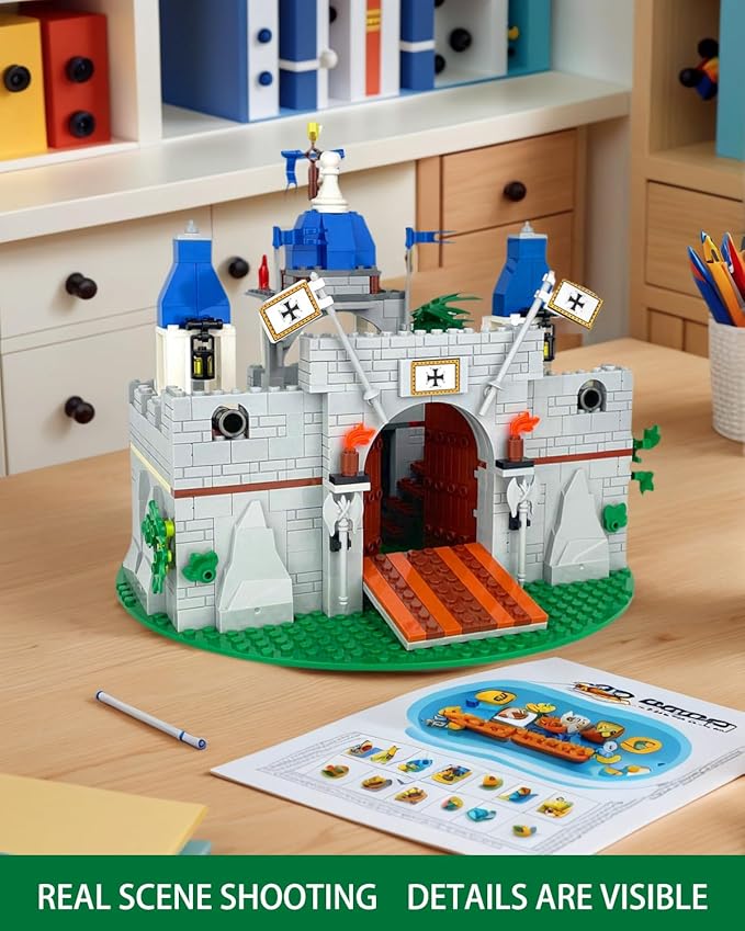 Medieval Knight Castle Building Blocks Set – Comes with 12 Knights Figures  Compatible with Lego Medieval Town Square House Toys  for Adults &amp Children Ages 6+