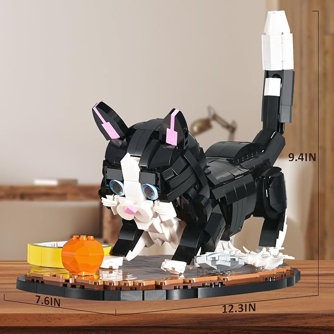 Tuxedo Cat Building Sets for AdultAnimal Black Cat Building Blocks Toy with Display BaseHome or Office DecorGift for Teens Kid Boys Girls 8+ (1200pcs)