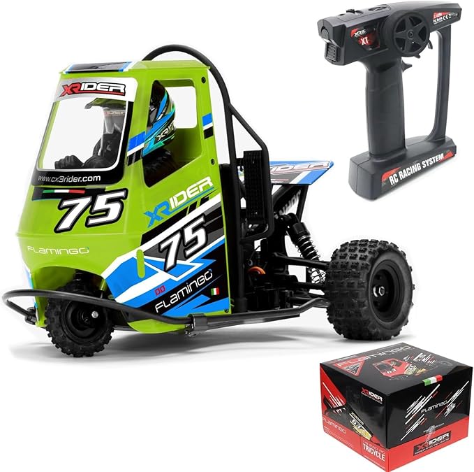 1/8 RC X-Rider Flamingos 2.4G 3WD 2 in 1 ESC High Speed Rc Car Electric Tricycle Motorcycle Tricycle RTR Drift Adult Vehicles Collection Model (Green)