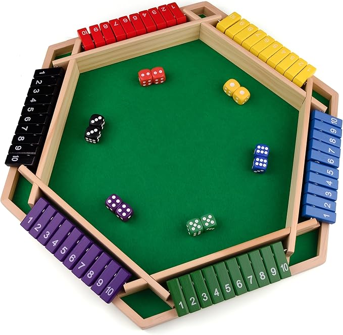 1-6 Players Shut The Box Dice Game 10 Numbers Traditional Wooden Pub Bar Board Gam for Classroom Party or Pub
