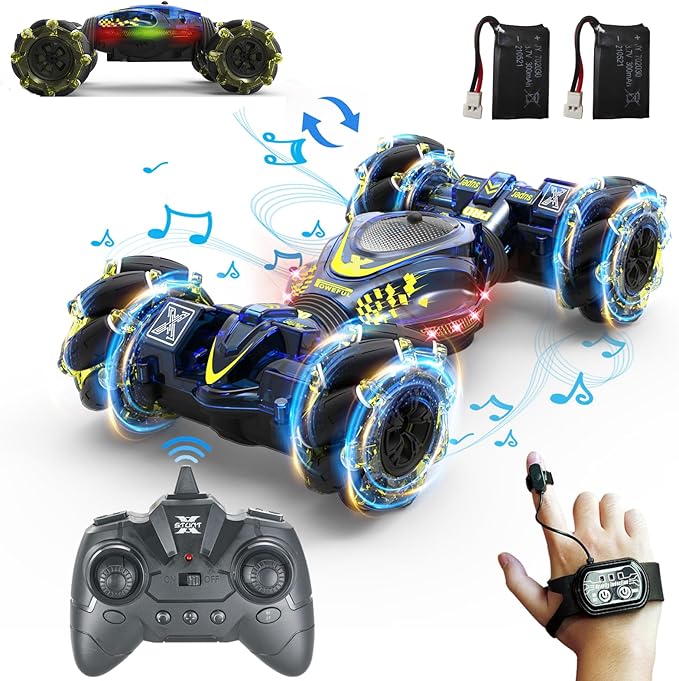 Gesture Sensing RC Stunt Car Toys for Boys Girls 6-12 4WD Drift Hand Controlled Car Offroad 360° Rotation with Lights Music for Kids Age 7 9 10 11 12 Years Old Birthday Xmas Gifts