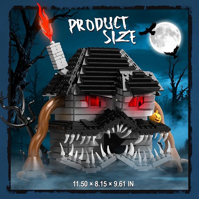 Cubique Halloween Haunted House Building Set Miniature Horror House Decor Model Kit with LED Light Haunted Mansion for Adults Teens Age 14+ Horror Movie Fans (1025 PCS)