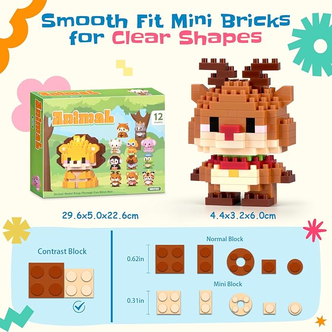 Party Favors Micro Animal Building Sets Easter 12 Pack Punch Box Surprise Mini Builds Goodie Bag Stuffers Gift Christmas Birthday Ages 14+