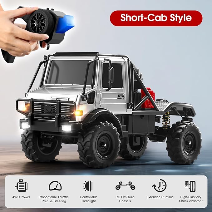 RC Truck 1/18 RC Semi-Trucks MN-333 Unimog Off-Road Rock Crawler 4WD Remove Control Truck RTR Transport Car Alloy Model for Modification Enthusiasts Gifts (Silver)