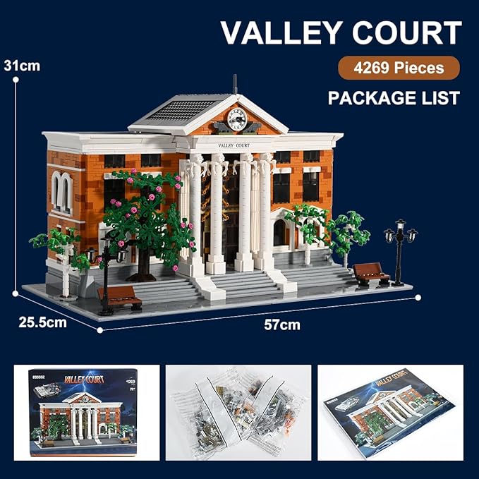 Valley Court Architecture Building Blocks Set with 2-StoryRetro Futuristic Courthouse Mall – with Flying Car &amp Modular Architecture Building Blocks(4269PCS)