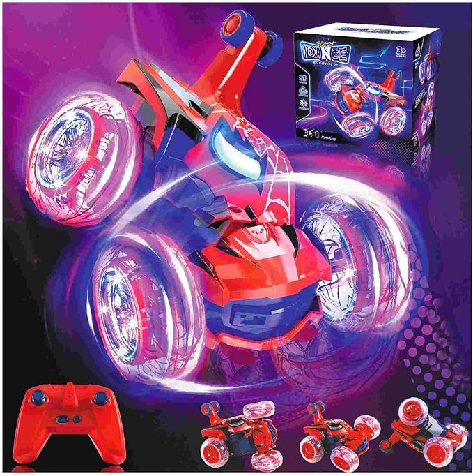 Kids Toys Spider RC Car for Boys 4-7 - Cool Spider Monster Remote Control Crawler Toy 360° Flip Fast Stunt &amp 4WD Light Up Wheel - Fun Boy Gift Idea for Birthday Chirstmas Stuff Age 3 4 5 6 7 8