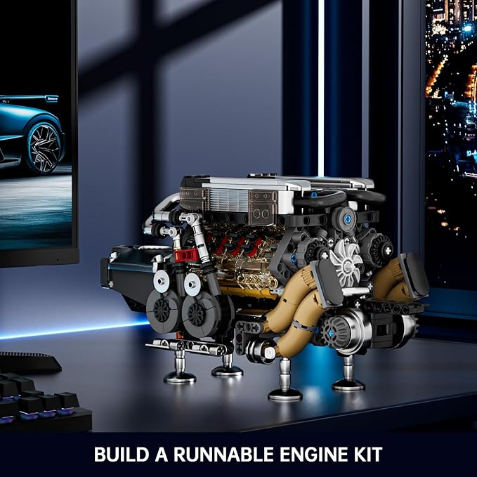 Mould King W16 Engine Kits That Runs Build Your Own Twin V8 Engine Visible Car Motor Blocks Set Physical Science Experiment Models for Teens Best STEM Toy Gifts for 14+ and Adult 10131 (952 Pcs)