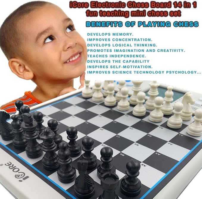 iCore Electronic Chess Set Talking Chess Master Pro 30 Skill Levels and 14 Brain Games 1 or 2-Player Modes for All Ages