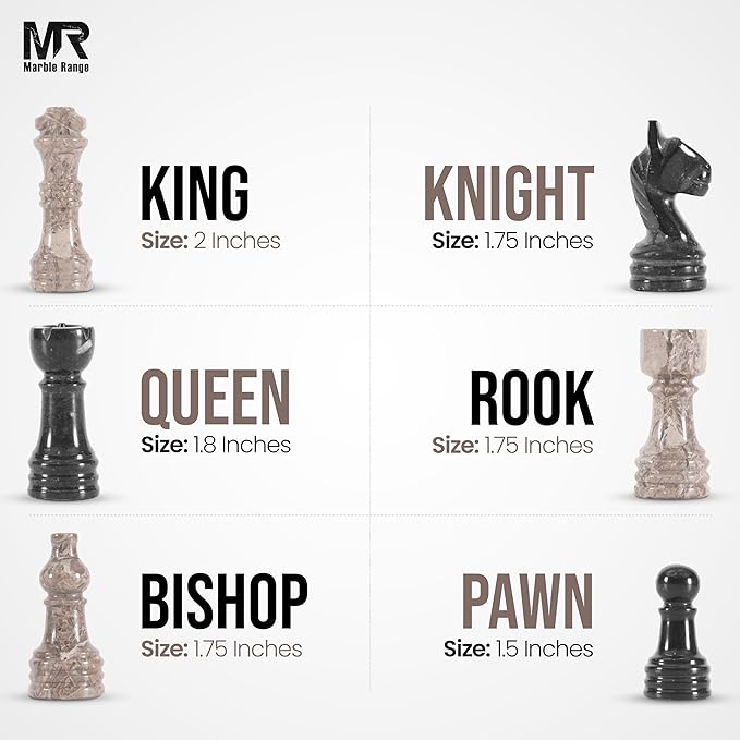 Marble Chess Set for Adults 10 Handmade Oceanic &amp Black Board Game with 32 Chess Pieces 2 Extra Queens &amp Storage Box Luxury Travel Game Elegant for Home Decor