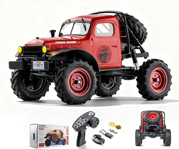 BEEZRC FMS RC Crwaler 1/24 Scale FCX24 Power Wagon RTR 4WD 2.4GHz 3CH Offroad RC Car Model Vehicle Hobby Grade Remote Control Car (Red)