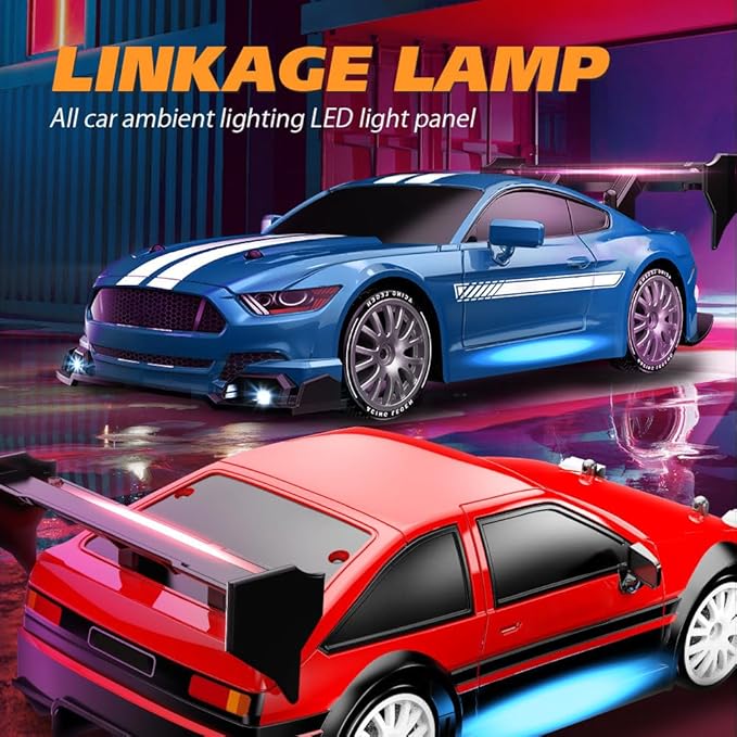 1:24 Scale RC Drift Car 30KM/H 4WD 2.4GHz Remote Control Cars with LED Light Racing and 4 Drifting Wheels High Speed RC Racing Cars Perfect Toy Gift for Teen Adults