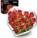Flower Bouquet Building Set with LED Lights - 19 Rose Red Botanical Collection Block Toy with Heart Shaped Cover for Adult Her Lover Wife Women Girls 8-12+