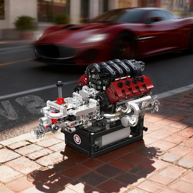 Mould King V8 Engine Building Kit Build Your Own Engine Model Kit That Runs STEM Engineering &amp Physical Science Experiment Set with Battery &amp Motor Car Engine for Age 14+/Adult(787 Pcs)
