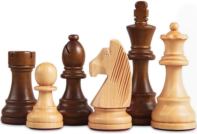 Wooden Chess Pieces Only-Heavy Weighted Tournament Chessmen with 2 Extra Queens-King Height 3.8 inch-Replacement of Missing Pieces-Exquisite Packaging