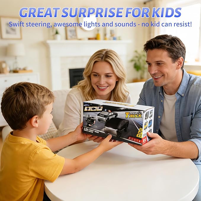 1/24 Scale RC Pickup Truck 2.4GHz Remote Control Car with Toy EV Charger Built-in Rechargeable Battery LED Lights Load Bed Upgraded Steering Gift for Kids Boys &amp Adults