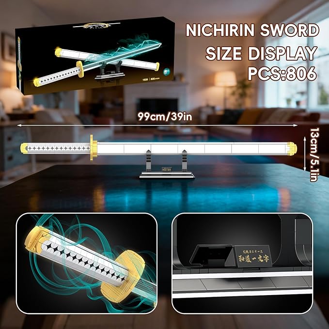 Anime Sword Building Set 806 Pieces White Katana Model with Scabbard &amp Stand 39 Inch Life Size Samurai Cosplay Prop Three-Sword Style Weapon Gift for Teens &amp Adults