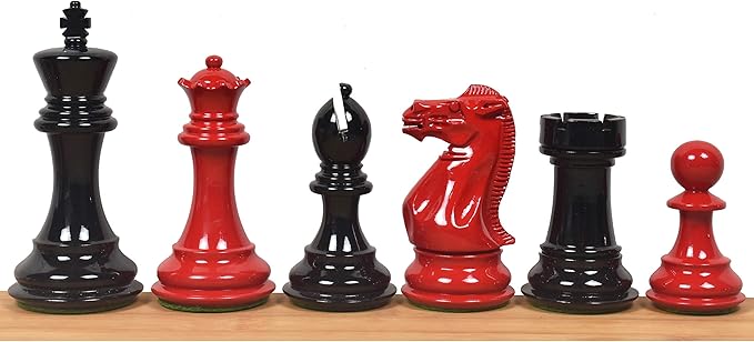 RoyalChessMall-4.1 Pro Staunton Weighted Red &amp Black Painted Wooden Chess Pieces Only Set