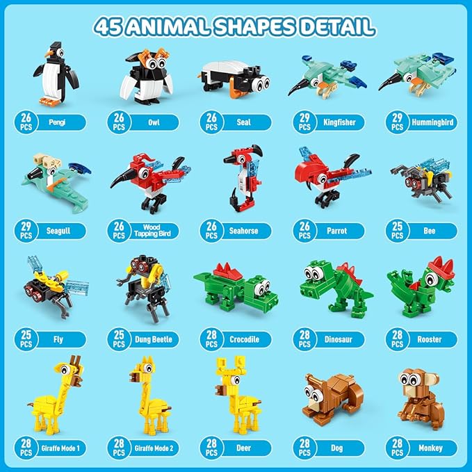 30 Packs Animal Party Favors for Kids 810 PCS Mini Animal Building Block Toy Set for Goodie Bag Fillers Classroom Prizes Easter Birthday Children's Day for Boys Girls Student Ages 6+