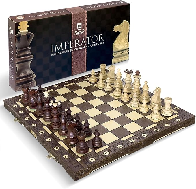 Wegiel Imperator 21-Inch Luxury Wooden Chess Set for Adults and Kids - Handcrafted from Premium Beech and Birch Wood - Unique Folding Design with Chess Piece Storage BrownImperator - Brown