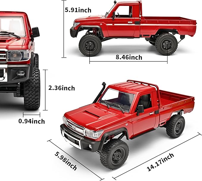 RC Rock Crawler 1/12 RC Crawler Off Road RC Truck 4x4 with 2.4GHz Remote Control 280 Brushed Motor All Terrain Rremote Control Truck RTR Proportional Throttle Steering MN-82（Red）