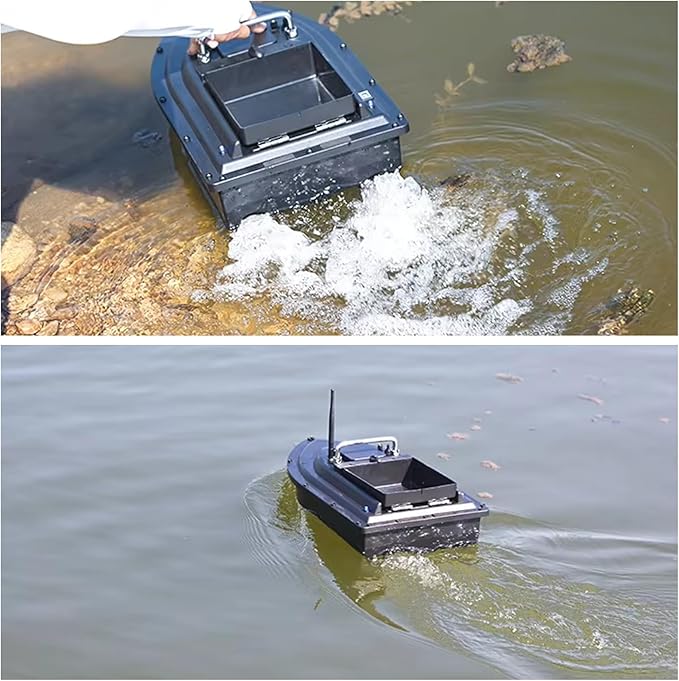 RC Fishing Bait Boat with 2 x 5200mAh Batteries &amp Carrying Bag 1640FT Remote Range 3.3LB Load Capacity Speed Cruise Night Lights – Remote Control Carp Bait Boat (Black)