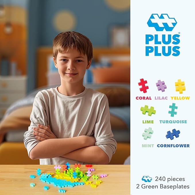PLUS PLUS 240 Piece Interlocking Building Blocks for Kids Open Ended Connecting Toys STEM Bin Mini Manipulatives - Tropical Mix Play Tube &amp Baseplate