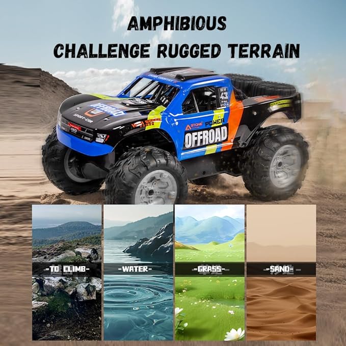 Waterproof RC Monster Truck Amphibious Remote Control Trucks 13In Big Off Road RC Cars for Kids 4WD 360° Rotation Two Rechargeable Batteries Gifts for Boys Girls Age 4-12 Pool Toys (Orange)