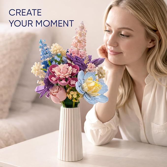 Flower Building Set 880 PCS Building Sets for Adults Botanical Flower Kit Building Block Set Flower Bouquet DIY Gift No Vase Included